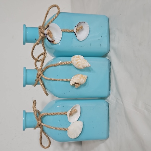 Hand Painted Light Blue Natural Twine Assorted Sea Shells Glass Jars - Picture 6 of 6